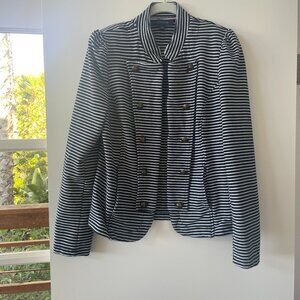 Tommy Hilfiger Striped Military Band Jacket, Open‎ Front, Navy and White, Size M